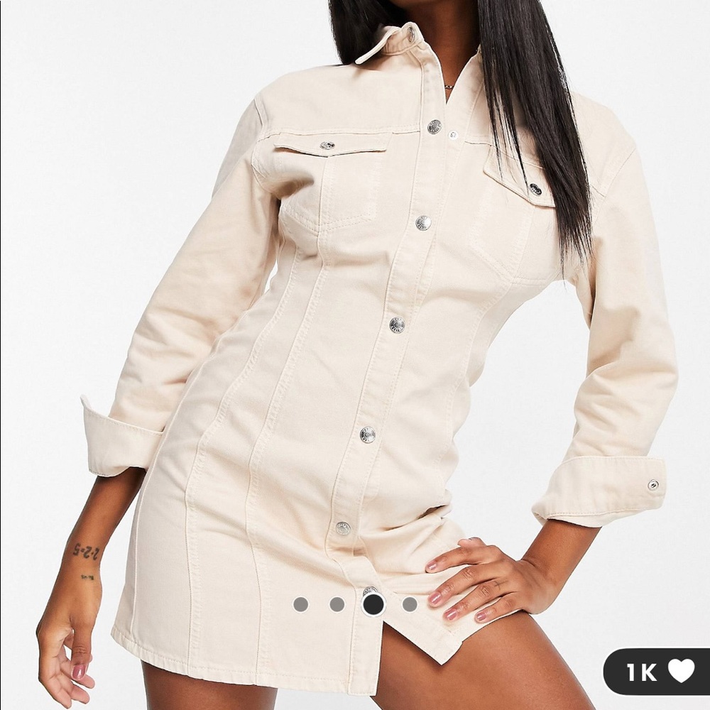 NWOT ASOS DESIGN organic cotton blend denim seamed shirt dress in taupe